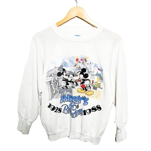 Vintage Mickey Mouse 60th Birthday paper thin worn in made in USA sweatshirt M - Picture 1 of 10